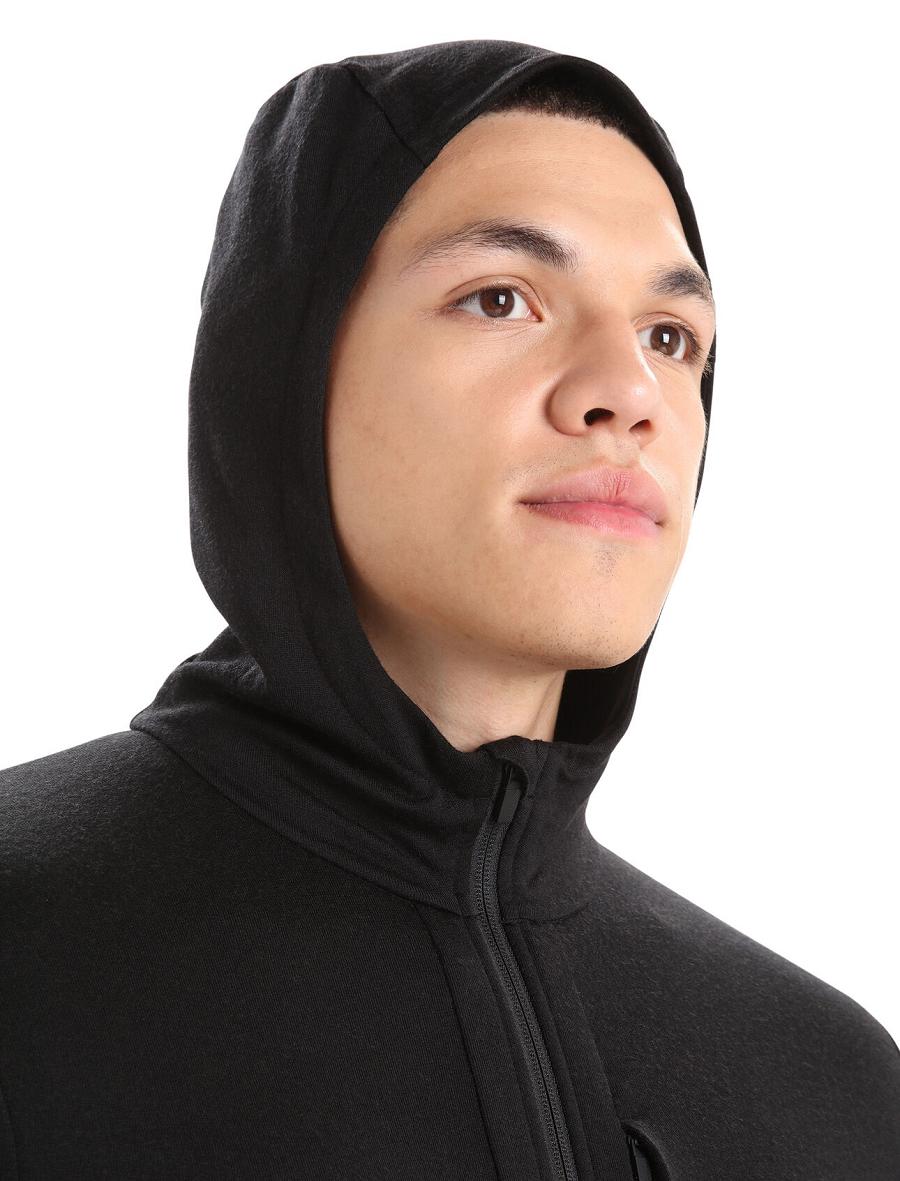 Black Icebreaker Merino Quantum III Long Sleeve Zip Men's Hoodie | AU 1270ZUTG